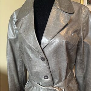 M0851 Leather Belted Coat – Taupe / Grey – Made in Canada